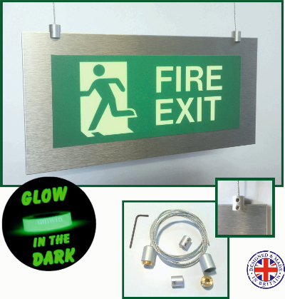 Fire Exit - Brushed Silver Hanging without arrow/Photoluminescen